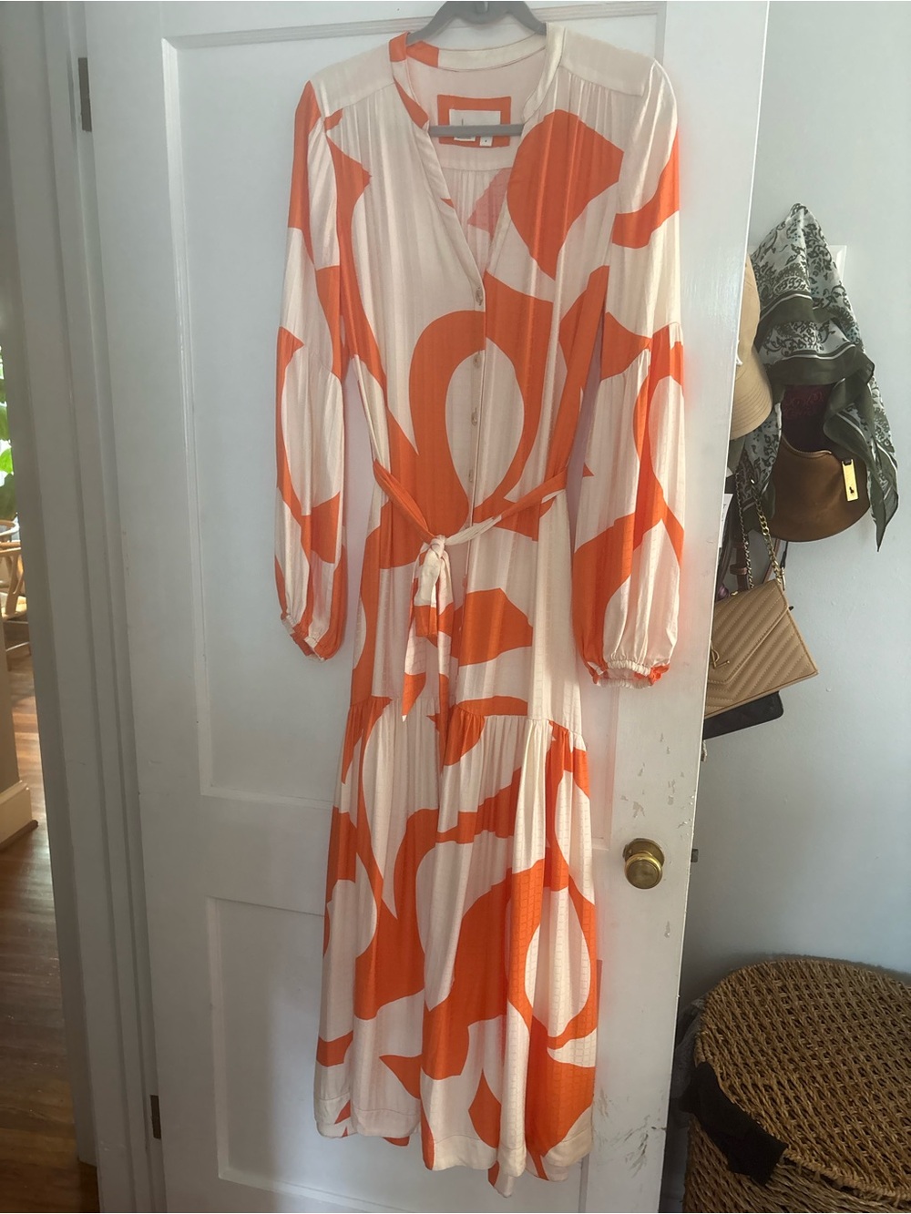 Anthropologie Orange & Cream Abstract Maxi Dress - Picture 3 of 4